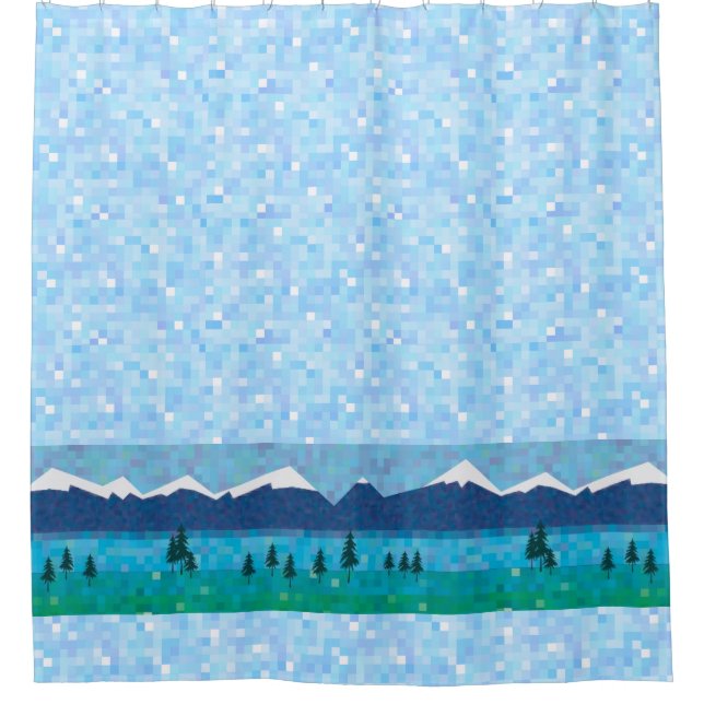 Snow capped peaks, mountain lake shower curtain (Front)