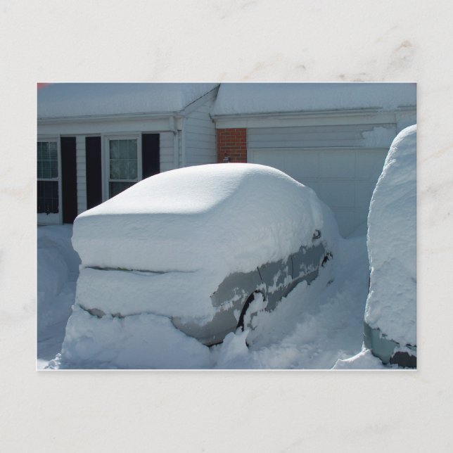 "Snow car" on top of car. Blizzard 2010 Postcard (Front)
