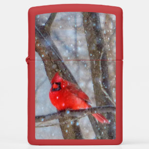 Snow Cardinal Zippo Lighter
