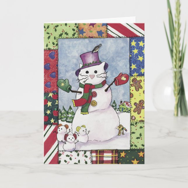Snow Cat and Snow Mice, Christmas Card (Front)