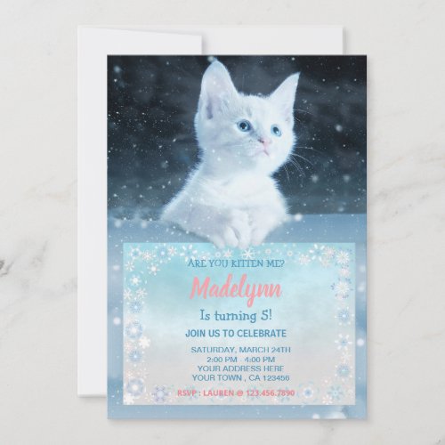Snow Cat Birthday Invitation