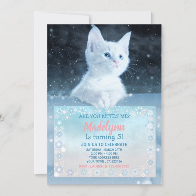 Snow Cat Birthday Invitation (Front)
