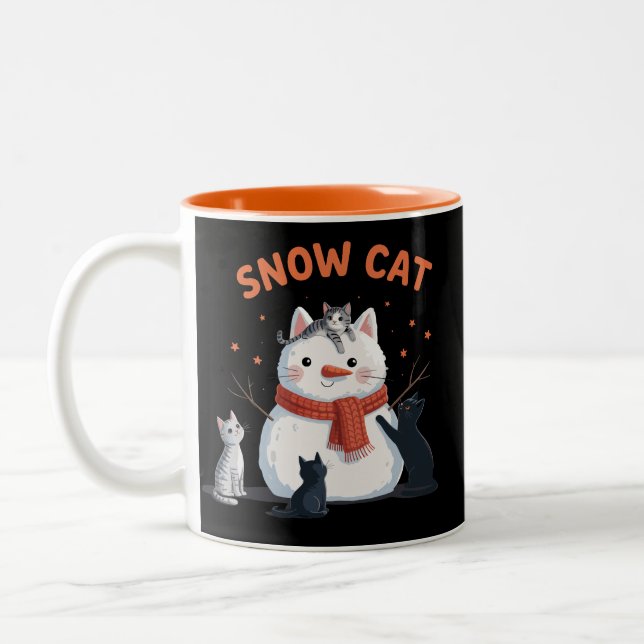 Snow Cat Christmas Cats Lover Gift Holiday Winter  Two-Tone Coffee Mug (Left)