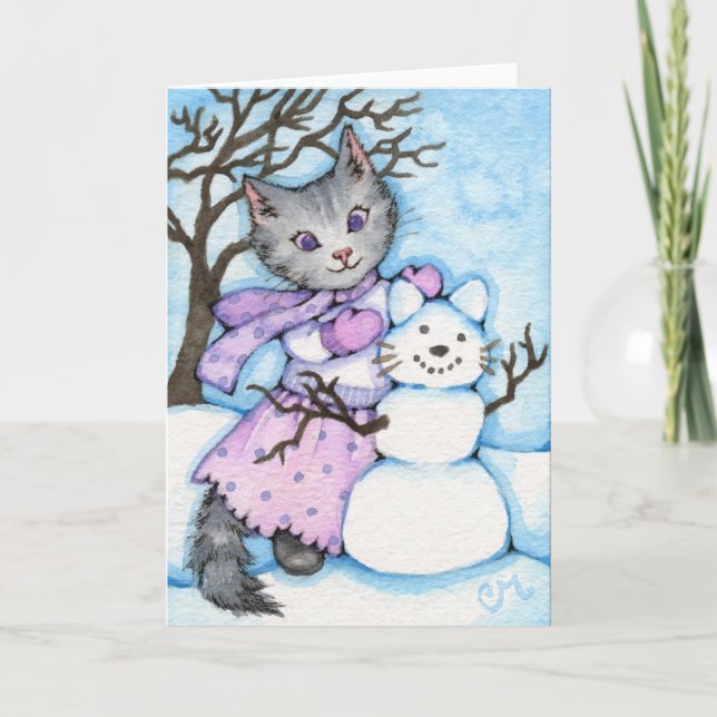 Snow Cat - Cute Kitty Greeting Card (Front)