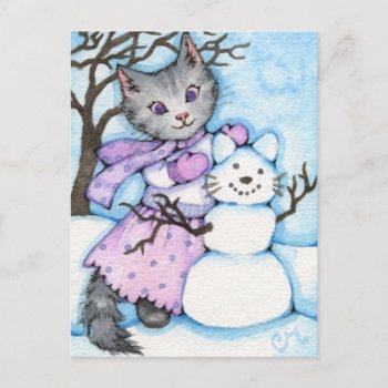 Snow Cat - Cute Kitty Postcard by yarmalade at Zazzle