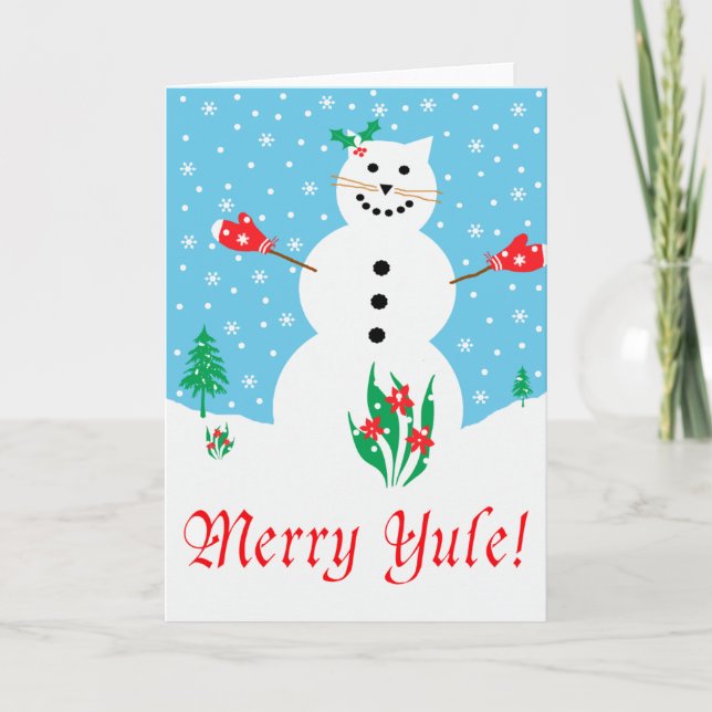 "Snow Cat" Merry Yule Greeting Card (Front)