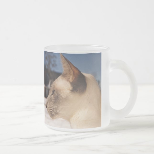 Snow Cat - Siamese Blue Point Profile Frosted Glass Coffee Mug (Right)