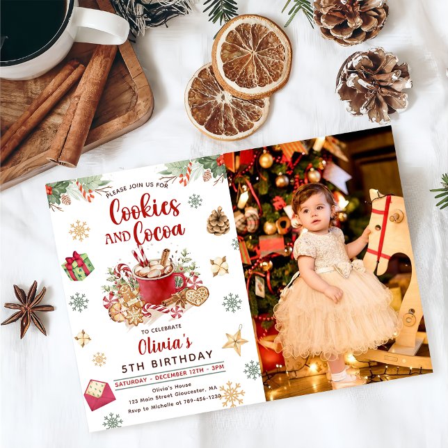 Snow Christmas Cookies and Cocoa Birthday Photo Invitation (Creator Uploaded)