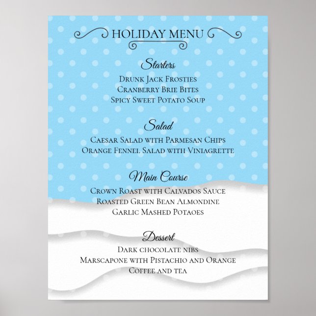 Snow Christmas holiday dinner party catering menu Poster (Front)