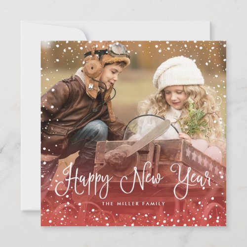 Snow Christmas Script Photo Square Holiday Card