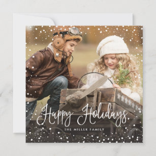 Snow Christmas Script Photo Square Holiday Card