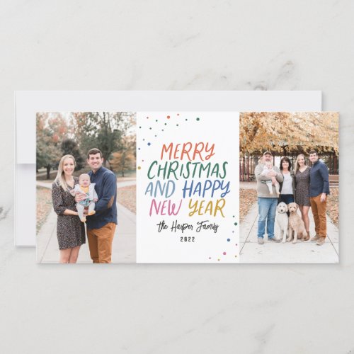 Snow Colorful Merry Christmas 2 Photo Holiday Card