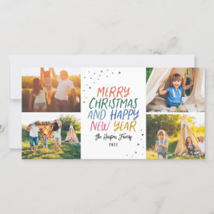 Snow Colorful Merry Christmas 4 Photo Collage Holiday Card