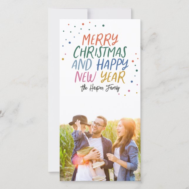 Snow Colorful Merry Christmas Photo Holiday Card (Front)