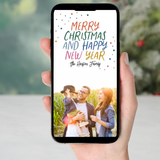 Snow Colorful Merry Christmas Photo Holiday Card (Front Digital)