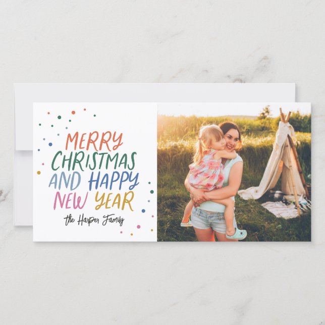 Snow Colorful Merry Christmas Photo Holiday Card (Front)