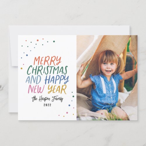 Snow Colorful Modern Merry Christmas Photo Holiday Card