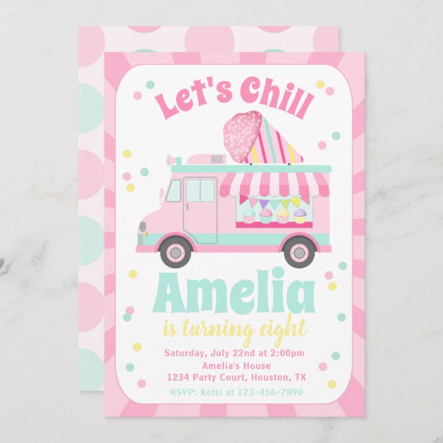 Snow Cone Birthday Invitation | Shave Ice Truck (Front/Back)