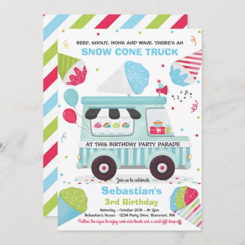 Snow Cone Birthday Party Drive By Birthday Parade Invitation