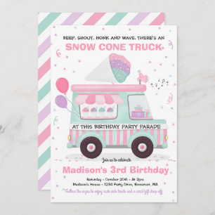 Snow Cone Birthday Party Drive By Birthday Parade Invitation