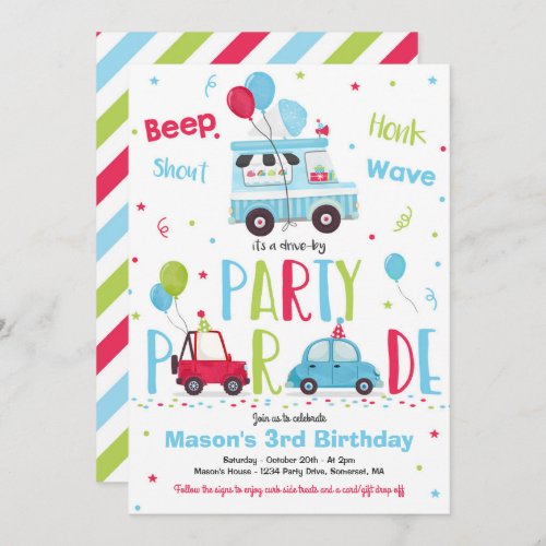 Snow Cone Birthday Party Drive By Birthday Parade Invitation