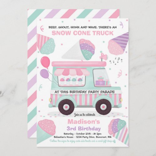 Snow Cone Birthday Party Drive By Birthday Parade Invitation