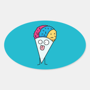 Snow Cone tongue out fan ice syrup sweet flavor Oval Sticker