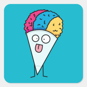 Snow Cone tongue out fan ice syrup sweet flavor Square Sticker