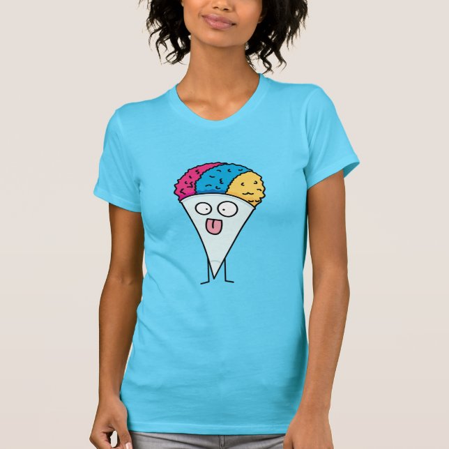 Snow Cone tongue out fan ice syrup sweet flavor T-Shirt (Front)