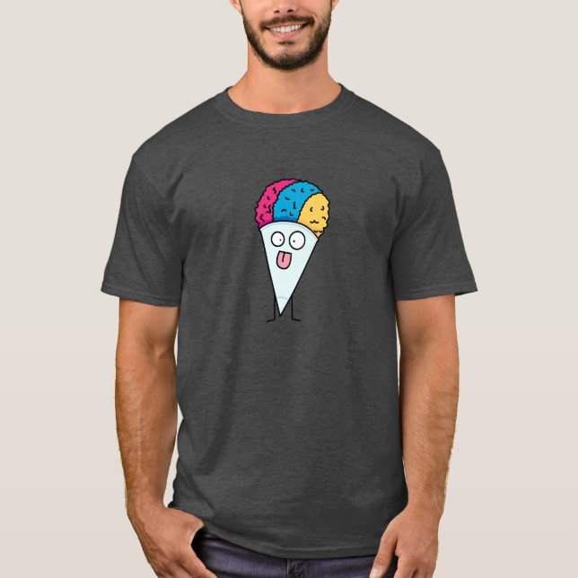 Snow Cone tongue out fan ice syrup sweet flavor T-Shirt (Front)