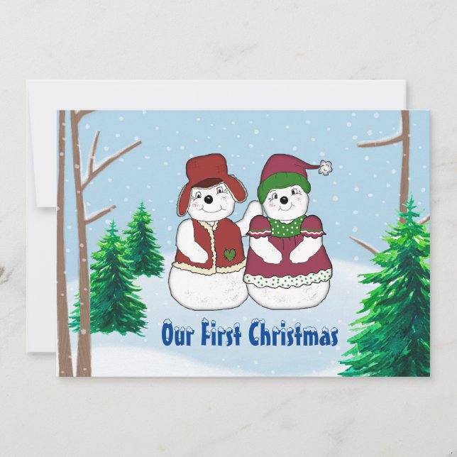 Snow Couple Christmas Flat Holiday Card (Front)