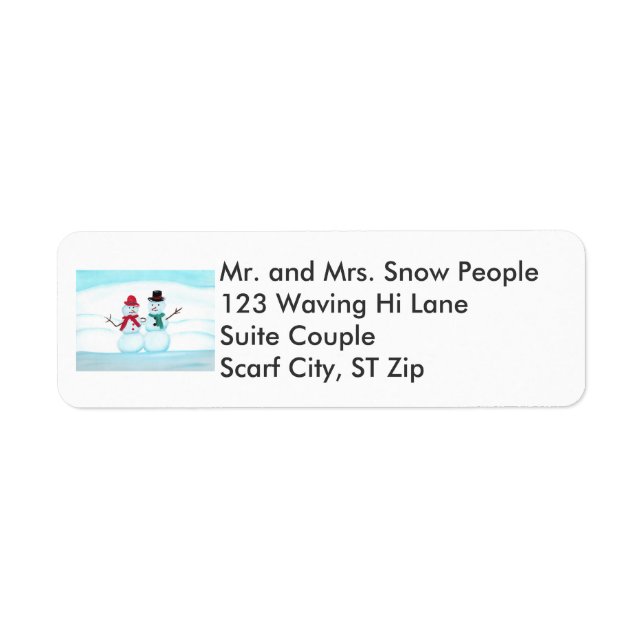 Snow Couple Waving Hi Christmas Address Labels (Front)