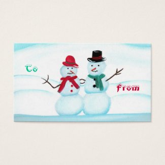 Snow Couple Waving Hi, To, From, holiday gift tags