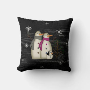 Snow Couple With Dog Pillow(Black) Throw Pillow
