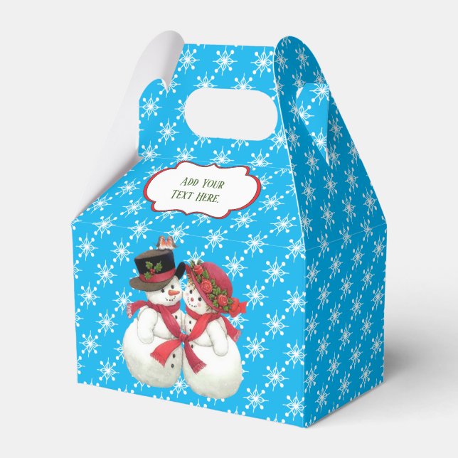 Snow Couple With Snowflake Pattern Favor Box (Front Side)