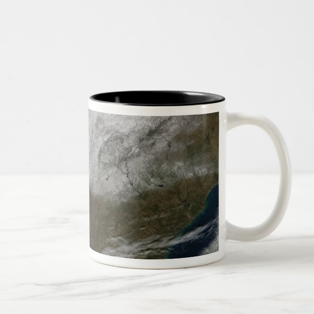 Snow cover stretching from northeastern Texas Two-Tone Coffee Mug (Right)