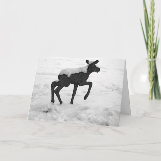 Snow Covered Baby Moose Holiday Card (Front)
