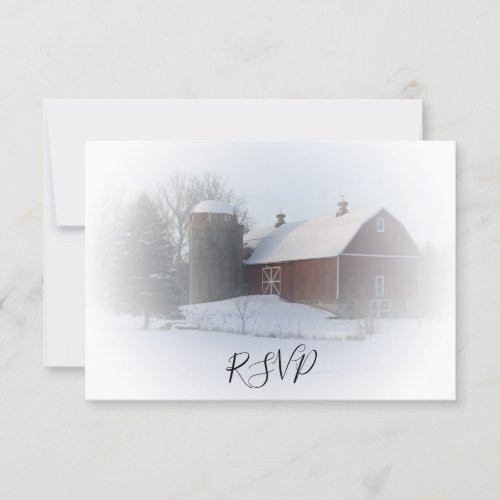 Snow Covered Barn and Silo Winter Wedding RSVP