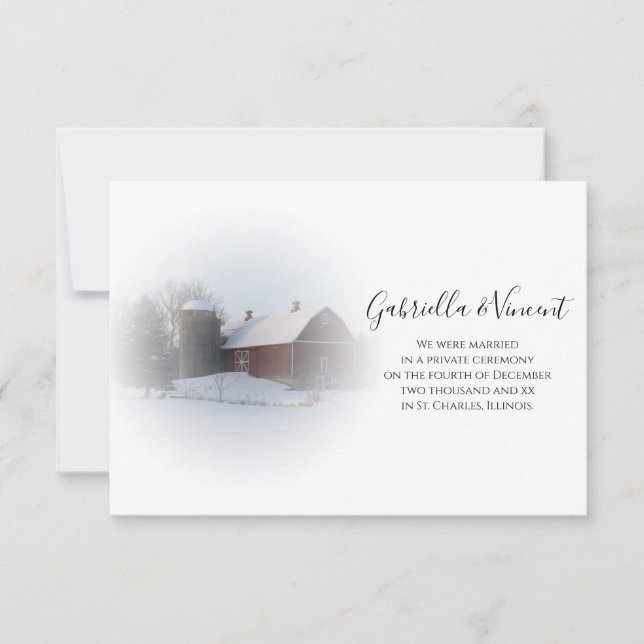 Snow Covered Barn Marriage/Elopement Announcement (Front)