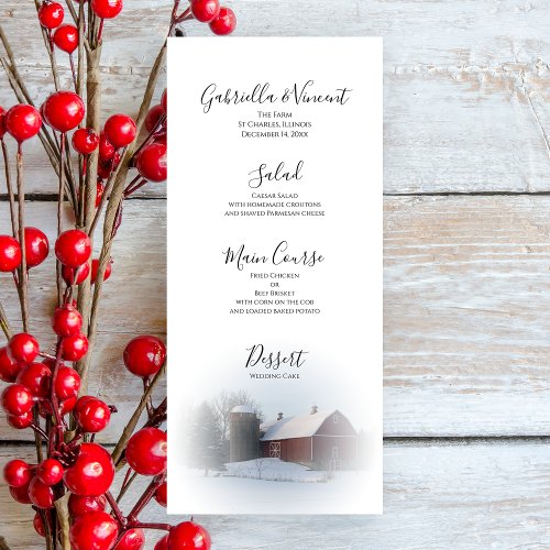 Snow Covered Barn Silo Winter Country Wedding Menu