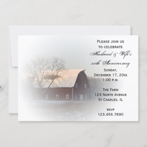 Snow Covered Barn Wedding Anniversary Party Custom Invitation