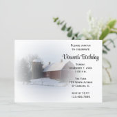 Snow Covered Barn Winter Birthday Party Invitation (Standing Front)