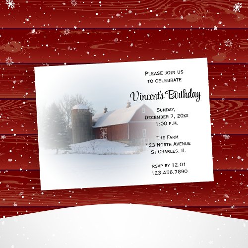 Snow Covered Barn Winter Birthday Party Invitation