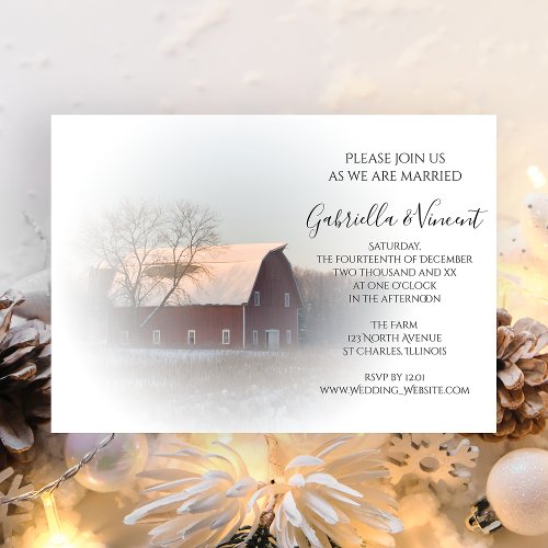 Snow Covered Barn Wedding Invitation