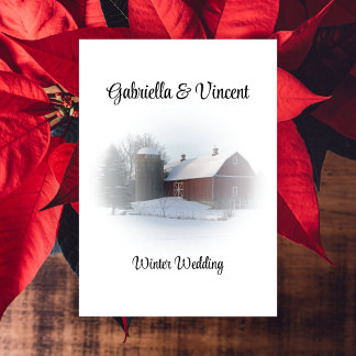Snow Covered Barn Winter Country Ranch Wedding Invitation