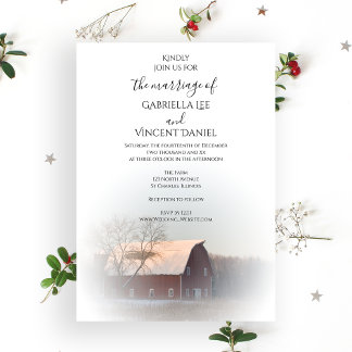 Snow Covered Barn Winter Country Wedding Invitation