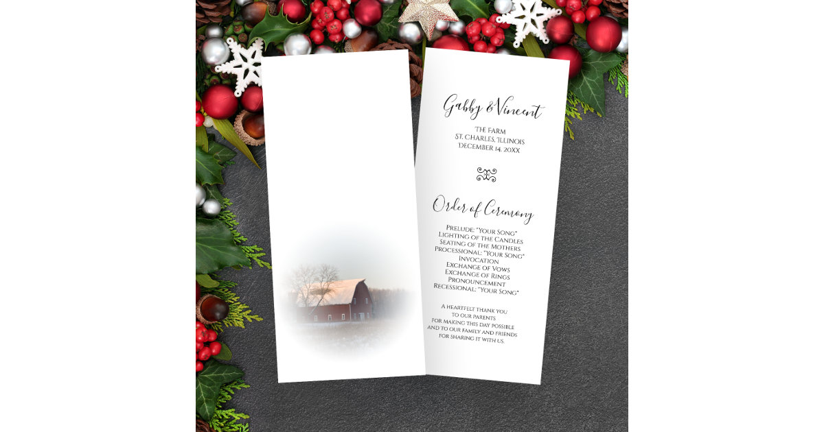 Christmas Wedding Programs Elegant Winter Greenery