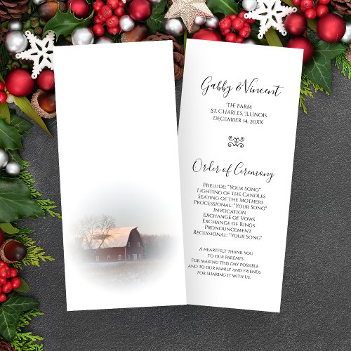 Snow Covered Barn Winter Country Wedding Program