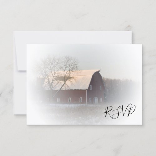 Snow Covered Barn Winter Country Wedding RSVP