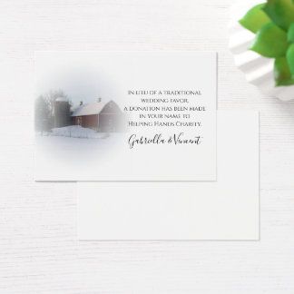 Snow Covered Barn Winter Wedding Charity Favor